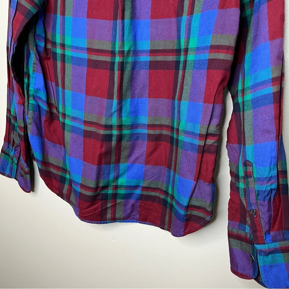 J. Crew Half Button Multi Color Plaid Checkered Long Sleeve Shirt Size Small - Picture 8 of 9